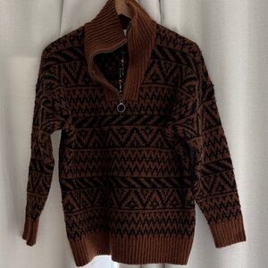 Aerie Burnt Orange/Black Quarter Zip Sweater